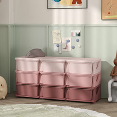 29.5" 3 Tier Kids Storage Unit Dresser Tower w/ 9 Drawers, Pink