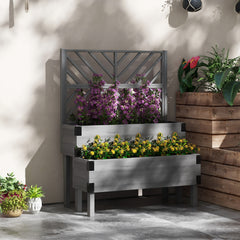 2 Tier Trellis Planter, Wooden Raised Garden Bed, Gray