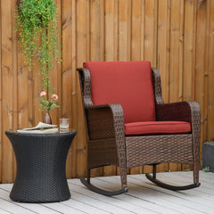 Outdoor Wicker Rocking Chair, Rattan Rocker with Cushions, Steel Frame for Patio, Garden, Backyard, Wine Red
