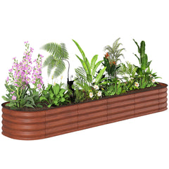 7.9' x 2' x 1' Galvanized Raised Garden Bed Kit, Metal Planter Box with Safety Edging, Brown
