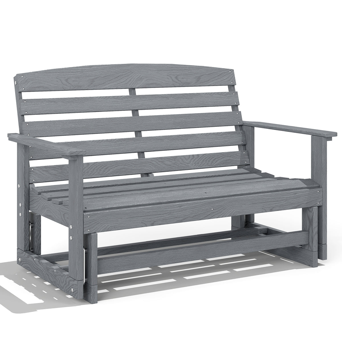 Patio Glider Bench w/ HDPE Slatted Double Rocking Chair, Distressed Gray