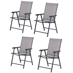 Set of 4 Outdoor Folding Chairs, Stackable Patio Dining Chairs with Armrests, Metal Frame, Gray