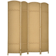 Folding Room Divider Screen 4 Panel 5.6 ' Tall Privacy Screen Freestanding Room Partition for Home Office, Nature Wood