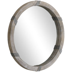 30.75" Wood Wall Mirror, Farmhouse Decorative e Round Mirror for Wall Decor in Living Room, Bedroom, Natural Wood Color