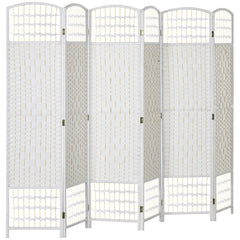 6 Panel Folding Room Divider Portable Privacy Screen Wave Fiber Room Partition for Home Office White