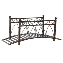 3.3' Metal Arch Zen Garden Bridge with Safety Siderails, Decorative Footbridge, Delicate Scrollwork & Corner Spheres for Stream, Fish Pond, Bronze