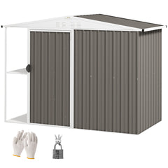 8 x 4ft Outdoor Garden Shed, Metal Shed with Air Vents and Lock for Backyard, Garden, Patio, Warm Gray