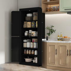 72" Kitchen Cabinet, Pantry Storage Cabinet with Doors and Shelves, Freestanding Food Pantry Cabinet, Black Wood Grain