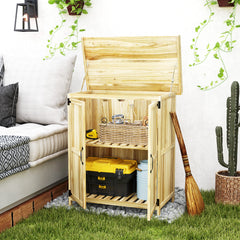 Outdoor Storage Cabinet, Garden Tool Shed with Metal Tabletop, Shelf, Wooden Potting Bench with 2 Doors, Natural Wood