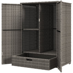 Outdoor Storage Cabinet with Shelves, Rattan Pool Towel Storage Cabinet with Removable Shelf & Drawer, Dark Gray