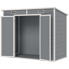 8' x 4' Plastic Outdoor Storage Shed with Floor, Window, Lockable Doors and Vents for Backyard Patio Lawn, Gray