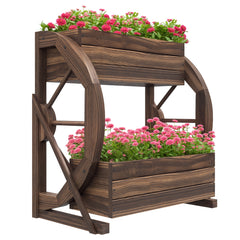 Wooden Wagon Planter Box, 2-Tier Raised Garden Bed, for Vegetables Flowers Herbs, 22" x 13" x 22"