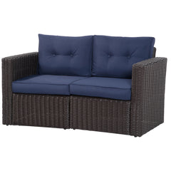 2 Piece Patio Wicker Corner Sofa Set, Outdoor PE Rattan Furniture, with Curved Armrests and Padded Cushions for Balcony, Garden, or Lawn, Dark Blue