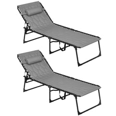 Folding Chaise Lounge Set with Reclining Back, 25.6" x 74" x 14.2", Gray