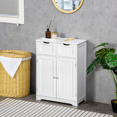 Freestanding Bathroom Storage Cabinet, Floor Cabinet with 2 Drawers, Adjustable Shelf, for Bathroom, Living Room or Entryway, White