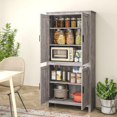 64" 4-Door Kitchen Pantry, Freestanding Storage Cabinet with 3 Adjustable Shelves for Kitchen, Gray Oak