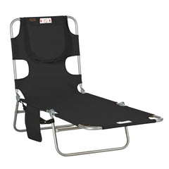Tanning Chair with Face Hole, 5-Level Adjustable Outdoor Chaise Lounge Chair with Pillow for Beach, Pool, Black