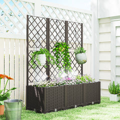 3PCS Plastic Planter Box with Trellis, Self-Watering Raised Garden Bed with Trellis and Automatic Watering Timer Kit
