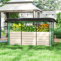 Galvanized Steel Planter Box with Crop Cage and Shade Cloth, Raised Garden Bed for Flowers, Veggies and Herbs, Beige