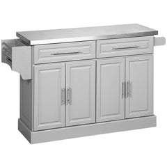 Rolling Kitchen Island Cart with 47" Stainless Steel Top, Portable Island Table for Kitchen with Wheels, Adjustable Shelves, 2 Drawers, Spice, Knife and Towel Rack, Gray