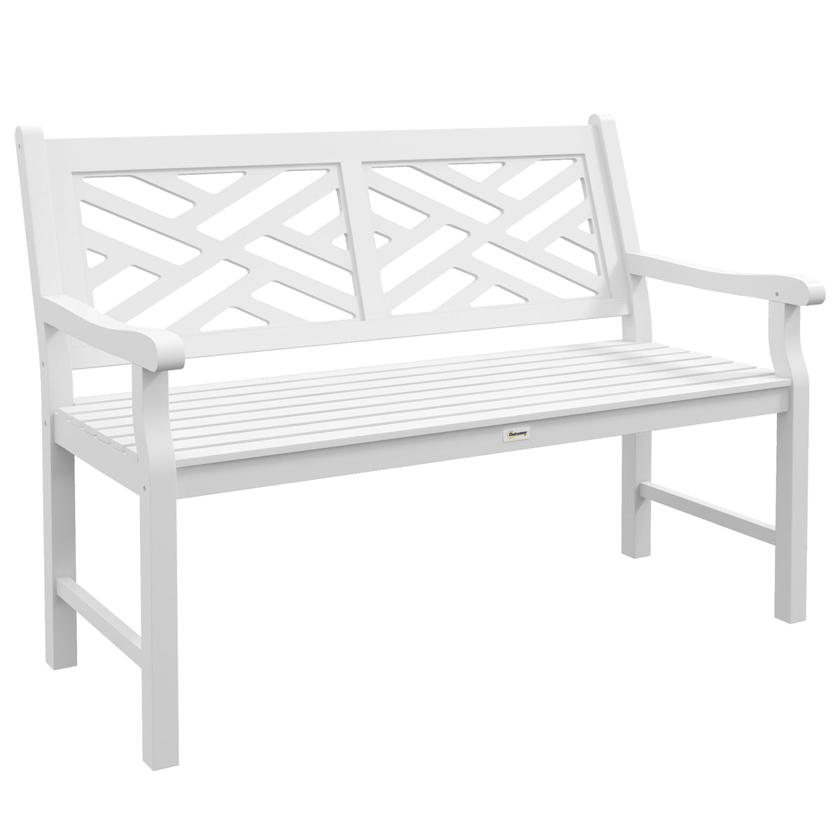 Outdoor Garden Bench, Wooden Frame Patio Bench with Geometric Pattern, 43.25 Inch Weatherproof 2-Person Love Seat for Garden, Lawn, Porch, Yard, Work Entryway, White