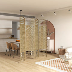 4 Panel Folding Room Divider Portable Privacy Screen Wave Fiber Room Partition for Home Office Natural
