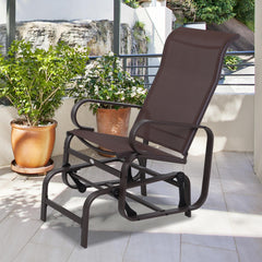 Gliding Lounger Chair, Single Rocker with Lightweight Metal & Mesh Construction, brown