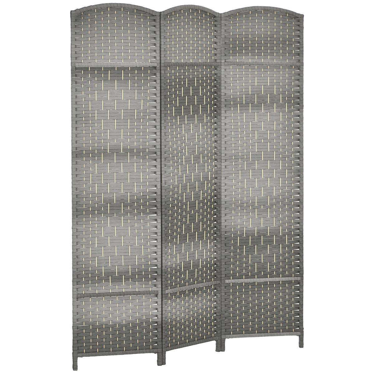 Folding Room Divider Screen 3 Panel 6' Tall Privacy Screen Freestanding Wood Partition for Home Office, Mixed Gray