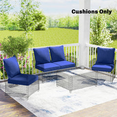 Patio Chair Cushions Set of 4 with Seat & Backrest, Fade Resistant Seat Replacement Cushion Set, Navy Blue