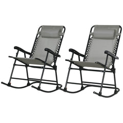 Outdoor Rocking Chair Set of 2, Patio Folding Lawn Rocker Set with Headrests for Yard, Patio, Deck, Backyard, Gray