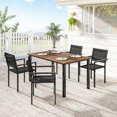 Outdoor Dining Set for 4, Patio Table and Chairs Set with 59" Rectangle Acacia Wood Table and 352 LBS Stackable Chairs