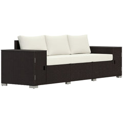 3 Seater Wicker Outdoor Couch Patio Sofa with Storage, Thickened Cushions and Wide Armrests for Porch Yard, Cream White