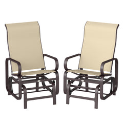 Gliding Lounger Chair Set of 2, Single Rockers with Lightweight Metal & Mesh Construction, Khaki