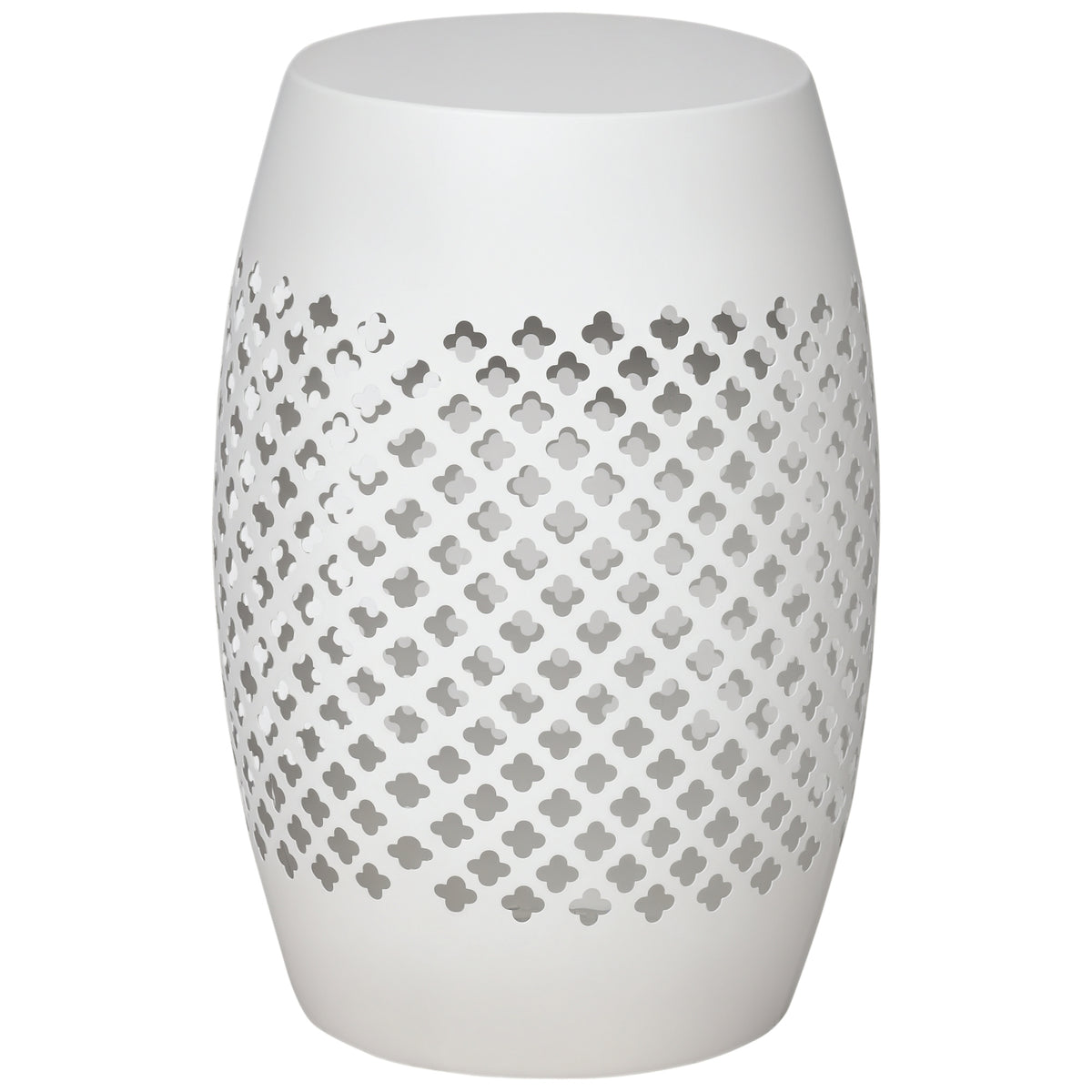 12" Steel Outdoor Side Table, Round Hollow Drum Patio End Table, Accent Table for Indoor and Outdoorr, White