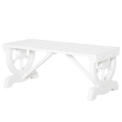 2-Person Wooden Garden Bench, Outdoor Wagon Wheel Porch Bench for Backyard Garden, Support 550 LBS, Rustic Country Style Patio Furniture, White