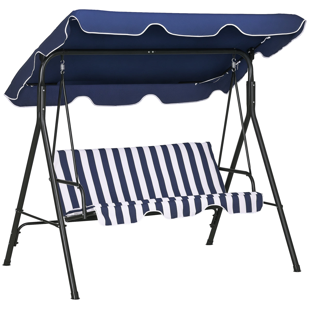 3-Seat Outdoor Patio Swing Chair with Cushion, Steel Frame Stand, Adjustable Tilt Canopy for Patio, Garden, Dark Blue