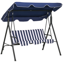 3-Seat Outdoor Patio Swing Chair with Cushion, Steel Frame Stand, Adjustable Tilt Canopy for Patio, Garden, Dark Blue