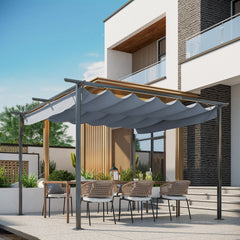 11.5' x 11.5' Outdoor Retractable Pergola Canopy, Metal Patio Shade Shelter for Backyard, Porch Party, Garden, Grill Gazebo, Gray