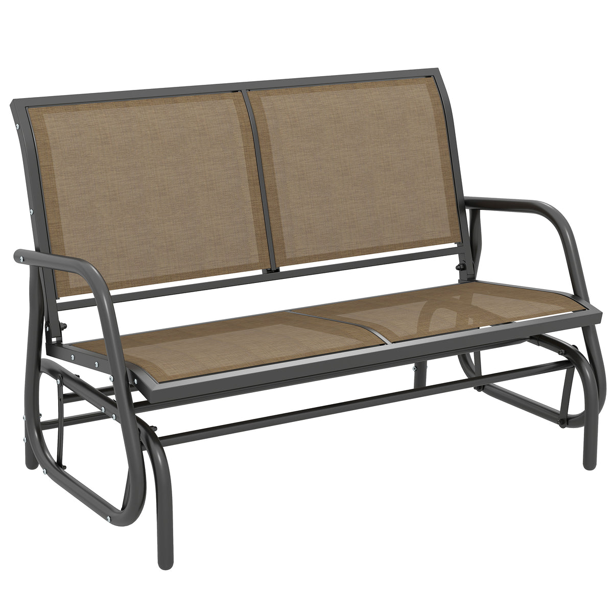 2-Person Outdoor Glider Bench, Patio Double Swing Rocking Chair Loveseat with Steel Frame, Light Mixed Brown