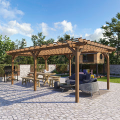 12' x 20' Outdoor Pergola, Wood Gazebo Grape Trellis with Stable Structure for Climbing Plant Support, Garden, Patio, Backyard, Deck, Brown