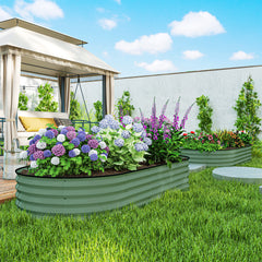 7' x 3' x 1' Raised Garden Bed Set, 2PCS Raised Beds for Gardening with Metal Plant Stakes, Green