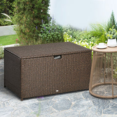 113 Gallon Outdoor Storage Box, Rattan Deck Box for Indoor, Patio Furniture Cushions, Pool Garden Tools, Brown