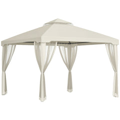 9.6' x 9.6' Patio Gazebo, Outdoor Canopy Shelter with 2-Tier Roof and Netting, Steel Frame for Garden, Lawn, Backyard, and Deck, Cream White