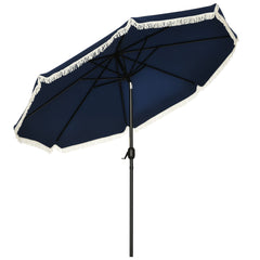 9ft Patio Umbrella Outdoor Table Umbrella w/ Tilt, Crank, Ruffled, 8 Ribs for Garden, Deck, Pool, Dark Blue