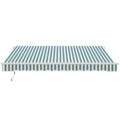 12' x 10' Retractable Awning Patio Awnings Sun Shade Shelter with Manual Crank Handle, 280g/m² UV & Water-Resistant Fabric and Aluminum Frame for Deck, Balcony, Yard, Green and White
