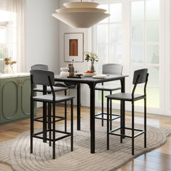 5-Piece Counter Height Bar Table with Space-Saving Design, Square Kitchen Table and Chairs Set with Footrest, Metal Legs, Industrial Dining Table Set for 4, Gray