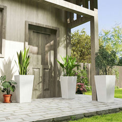 Tall Planters for Outdoor Plants Set of 3, 24 In Taper Planters with Drainage Holes, Rattan Decor Plant Pots, White