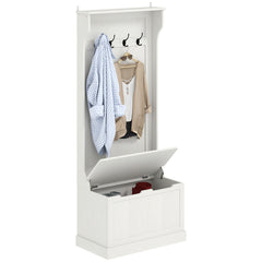Hall Tree with Coat Rack, Storage, and Sitting Bench, Cream White