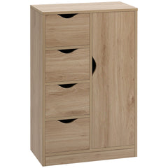 Freestanding Storage Cabinet, Bathroom Floor Cabinet with 4 Drawers and Door, Oak