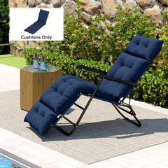 Outdoor Chaise Lounge Cushion, Tufted Thick Patio Lounge Chair Cushion with Ties, 74.8 in. x 22 in. x 4 in., Navy Blue